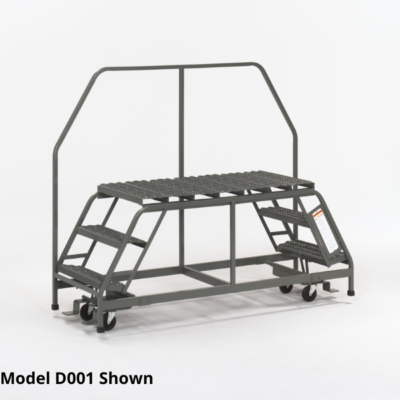 Mobile work platform rolling ladder crossover platform with handrail on one side. Model D001 from EGA Products